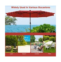 15 Feet Twin Patio Umbrella with 48 Solar Led Lights