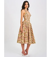 Miss Circle Women Niya Floral Print Linen Halter Corset Maxi Dress