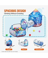 3 in 1 Kids Play Tent with Tunnel Indoor Outdoor Pop Up Playhouse Rocket Theme
