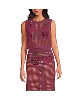 Lands End Open Knit Sleeveless Scoop Neck Top Maxi Skirt Swim Cover Up Set