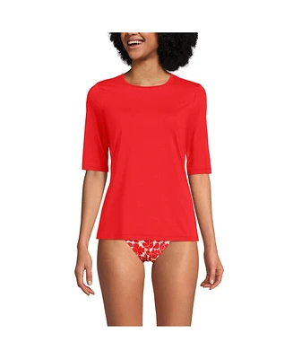 Lands' End Women's SunShade Upf 50 Elbow Sleeve Relaxed Rash Guard