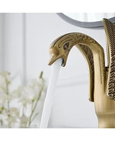 Swan Single Hole Single-Handle Bathroom Faucet And Pop Up Drain & Overflow Cover in Antique Brass