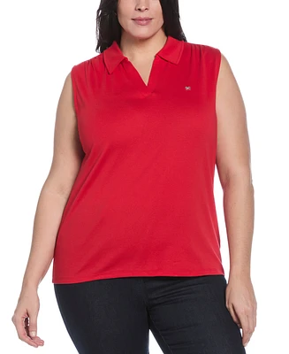 Rafaella Plus Ribbed V-Neck Sleeveless Polo T-Shirt