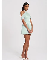 Miss Circle Women's Zafrina Light Cyan Halter Off-shoulder Backless Mini Dress