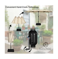 15 Feet Double-Sided Twin Patio Umbrella with Crank and Base
