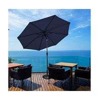9 Feet Solar Led Lighted Patio Market Umbrella with Tilt Adjustment without Base