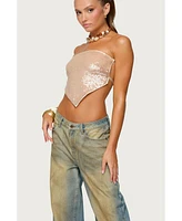 Edikted Women's Sequin Backless Triangle Strapless Top