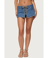 Edikted Women's Olivera Lace Up Denim Mini Skort