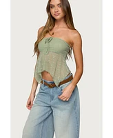 Edikted Women's Embroidered Sheer Strapless Top