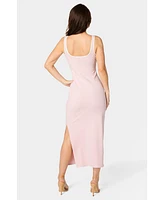 Bebe Women's Rib Contrast Square Neck Maxi Dress