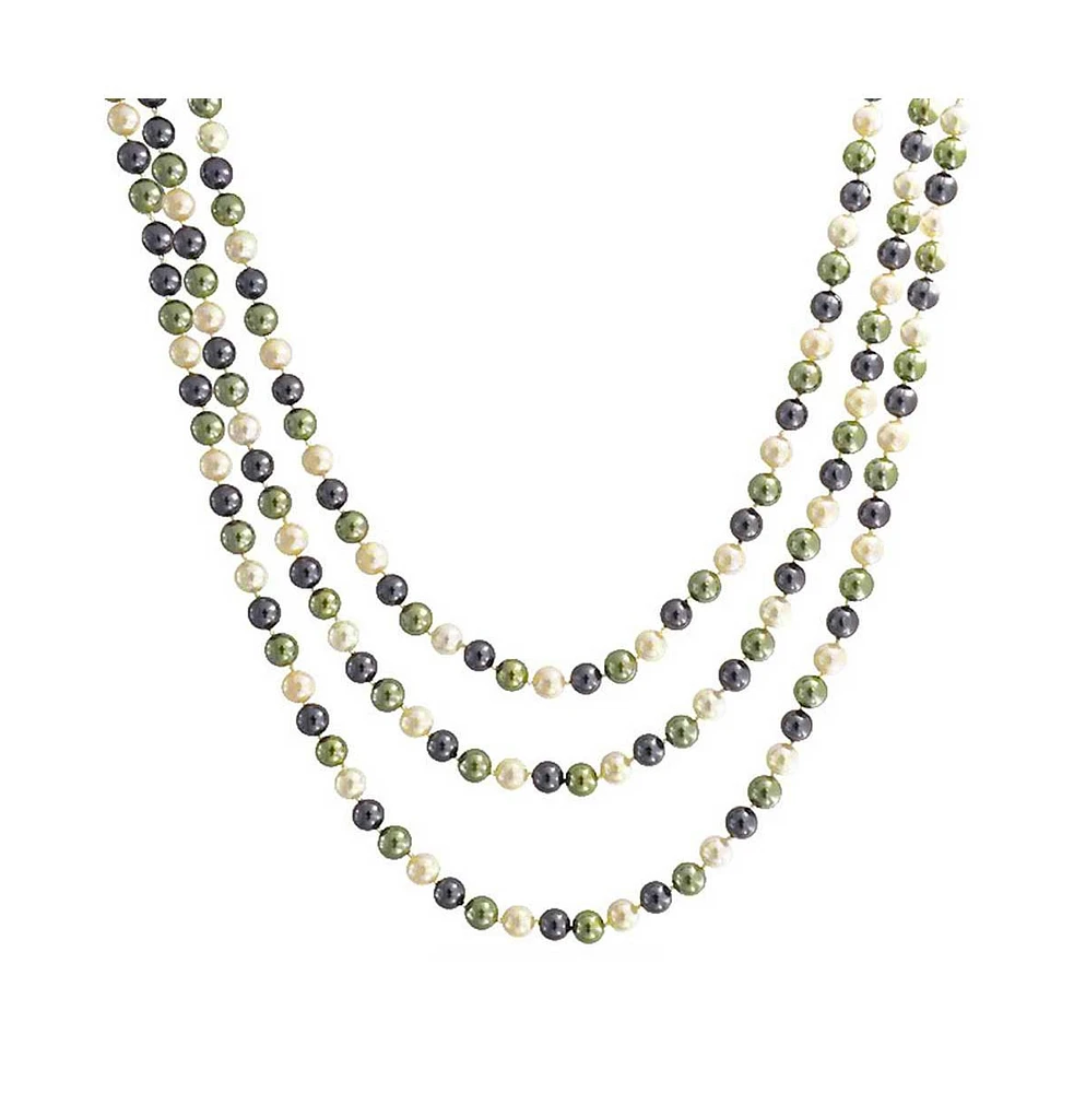 Bling Jewelry Classic Western Style Hand Knotted Simulated Pearls Round Ball Bead Endless Long Strand Double Triple Wrap Layer Necklace