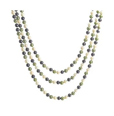 Bling Jewelry Classic Western Style Hand Knotted Simulated Pearls Round Ball Bead Endless Long Strand Double Triple Wrap Layer Necklace