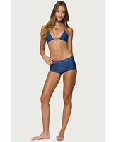 Edikted Women's Agnes Denim Printed Triangle Bikini Top
