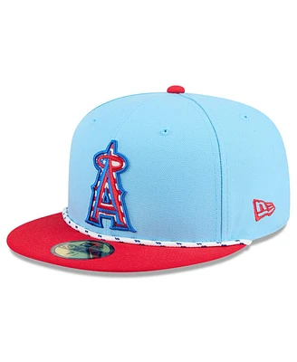 New Era Men's Light Blue/Red Los Angeles Angels 2025 Fourth of July 59FIFTY Fitted Hat