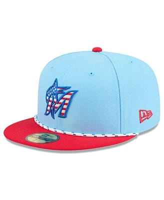 New Era Men's Light Blue/Red Miami Marlins 2025 Fourth of July 59FIFTY Fitted Hat