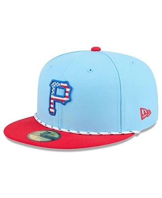 New Era Men's Light Blue/Red Pittsburgh Pirates 2025 Fourth of July 59FIFTY Fitted Hat