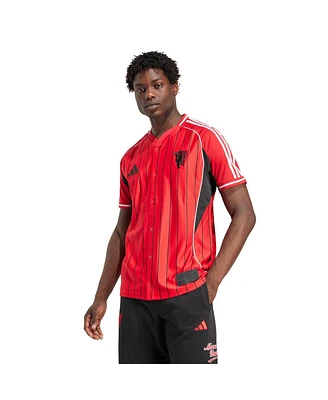 Adidas Men's Red Manchester United Us Pack Full-Button Baseball Jersey