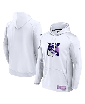 Fanatics Men's White New York Rangers Authentic Pro Hockey Fights Cancer Pullover Hoodie