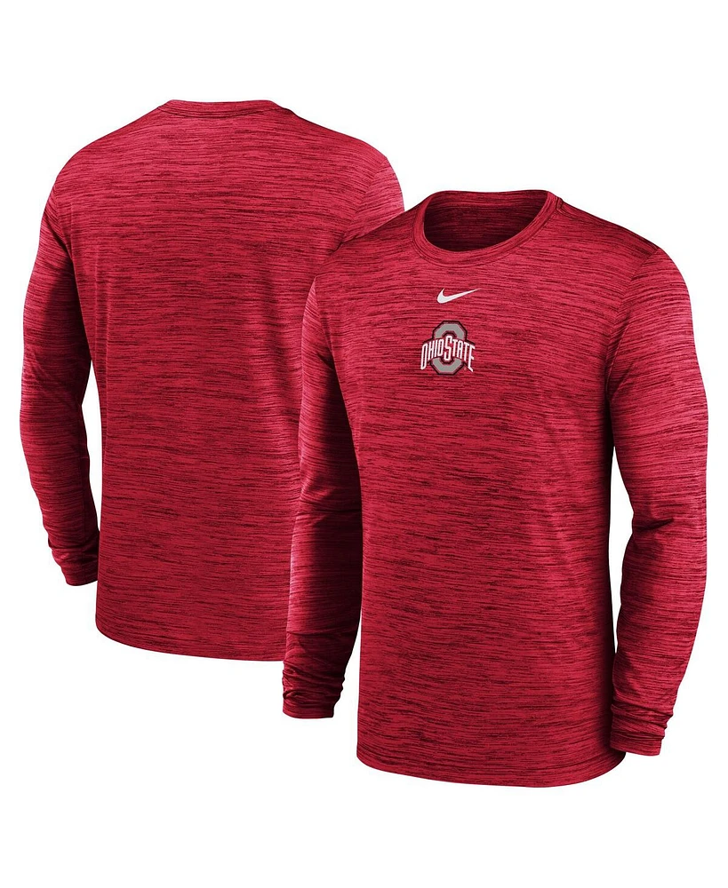 Nike Men's Scarlet Ohio State Buckeyes 2025 Sideline Velocity Performance Long Sleeve T-Shirt