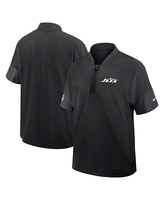 Nike Men's Black New York Jets Sideline Short Sleeve Quarter-Zip Performance Coach Jacket