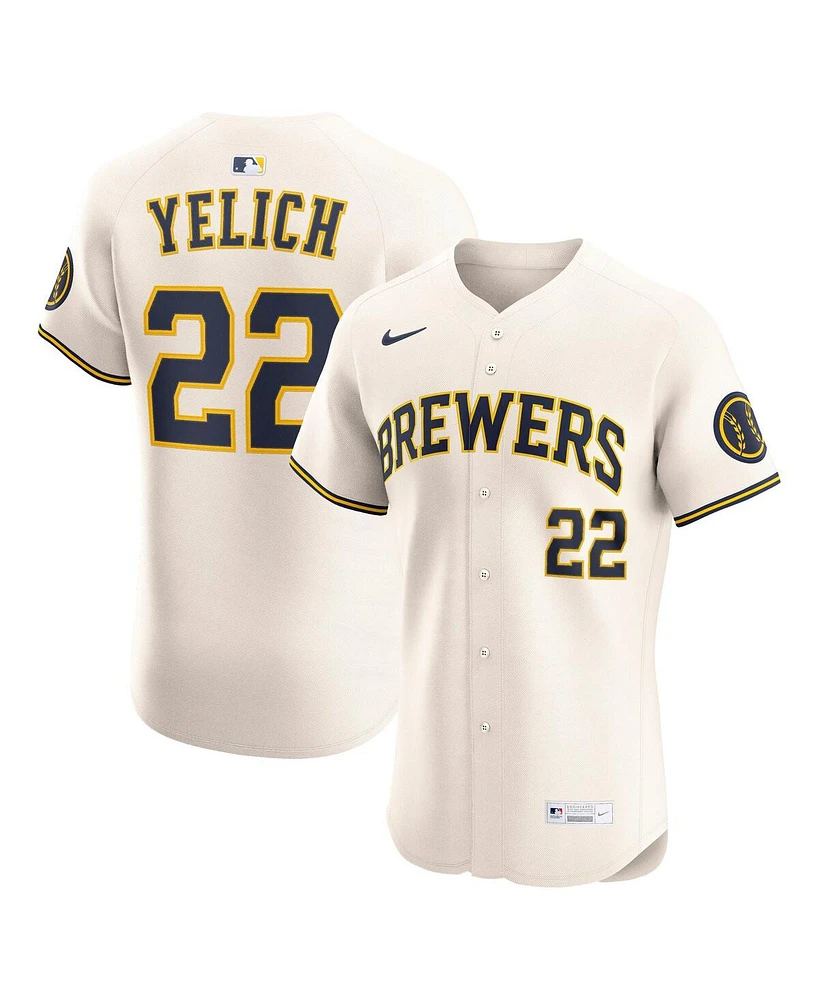 Nike Men's Christian Yelich Cream Milwaukee Brewers Home Elite Player Jersey
