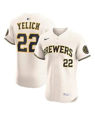 Nike Men's Christian Yelich Cream Milwaukee Brewers Home Elite Player Jersey