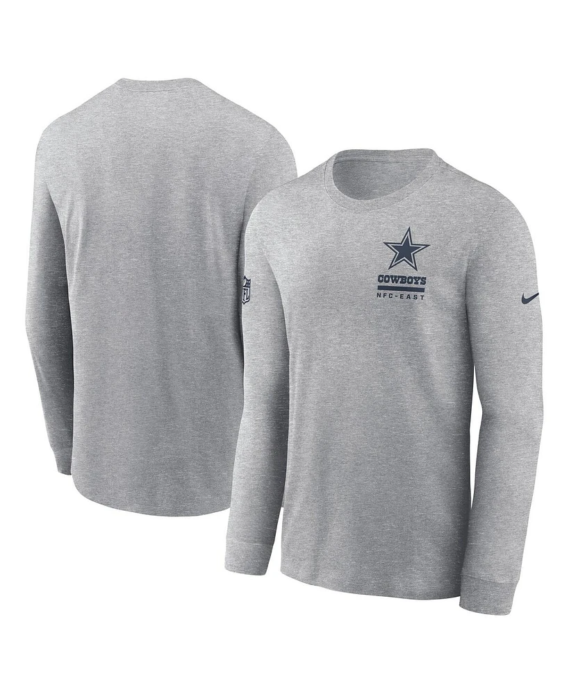 Nike Men's Heather Gray Dallas Cowboys Sideline Performance Long Sleeve T-Shirt