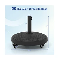 50 Lbs Patio Wicker Style Resin Umbrella Base Stand Heavy Duty with Wheels