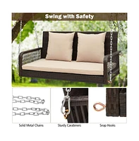 2-Person Outdoor Wicker Porch Swing with Seat and Back Cushions