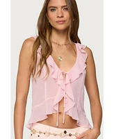 Edikted Womens Roxan Ruffle Chiffon Tie Front Top