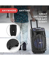 Pyle 10" Bluetooth Portable Pa Speaker – Karaoke Party Speaker with Wireless Mics, Stand, Rechargeable Battery, Flashing Lights, MP3/Usb/F