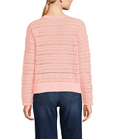 Lands' End Women's Cotton Blend Pointelle Crew Neck Sweater