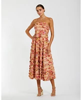 Mac Duggal Women's Pink Ruffle Strapless Ankle Cotton Dress