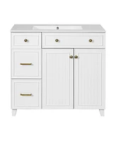 Casainc 36" Bathroom Vanity with Ceramic Sink, Double-Layer Drawers, Soft Close Doors & Adjustable Shelves