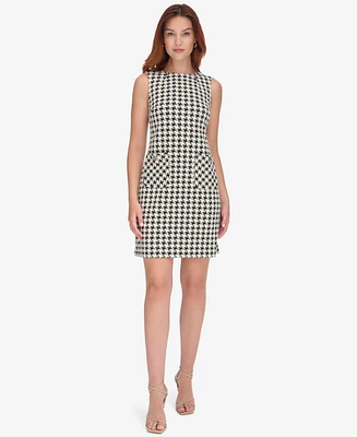 Tommy Hilfiger Women's Knit Houndstooth Sleeveless Shift Dress