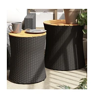 vidaXL Patio Side Tables 2 pcs with Wooden Top Poly Rattan