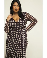 Fashion-szn Curve Women's Polka Dot Wrap Midaxi Dress