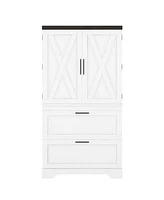 Casainc Modern Farmhouse Wooden Cabinet With Sturdy Frame Storage Divider Drawers For Living Room Office