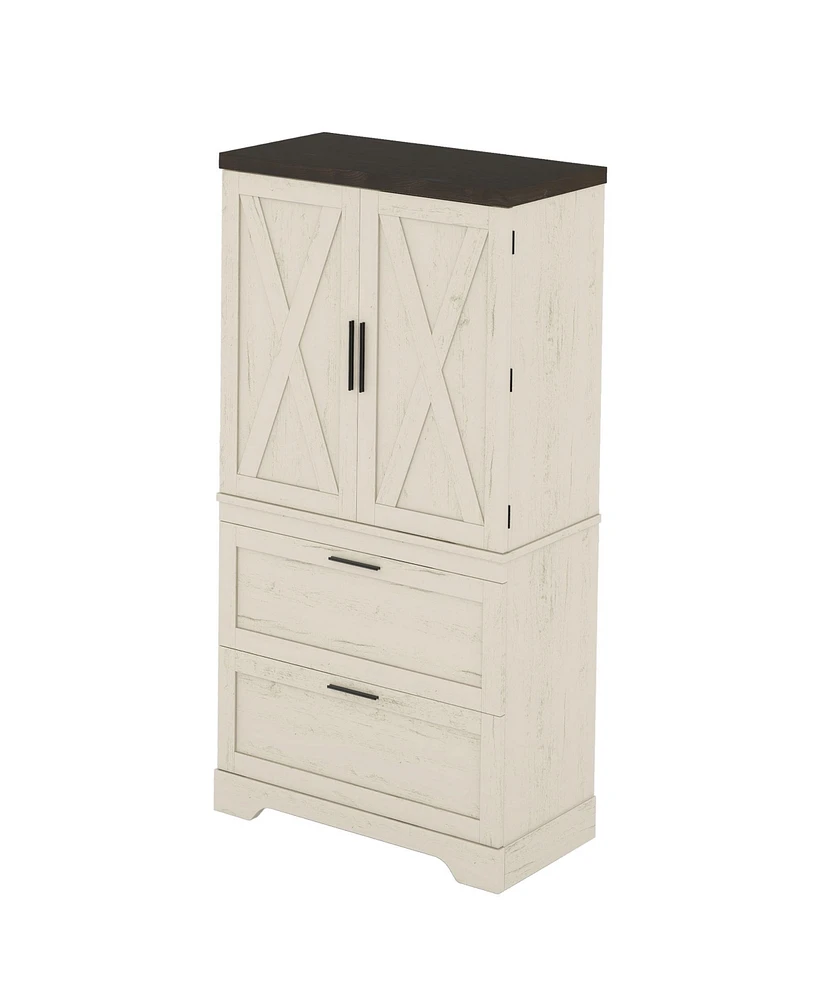 Casainc Modern Farmhouse Wooden Cabinet with Sturdy Frame, Storage Divider & Drawers for Living Room and Office