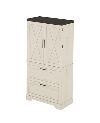 Casainc Modern Farmhouse Wooden Cabinet with Sturdy Frame, Storage Divider & Drawers for Living Room and Office