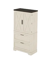 Casainc Modern Farmhouse Wooden Cabinet with Sturdy Frame, Storage Divider & Drawers for Living Room and Office