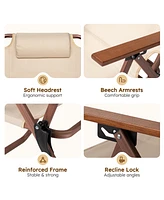 Sugift 3-Position Adjustable Folding Lounge Chair Recliner Chair with Wood-Grain Armrests