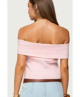 Edikted Womens Blythe Ribbed Knit Fold Over Top
