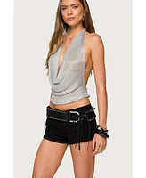 Edikted Womens Shiny Knit Cowl Neck Backless Top