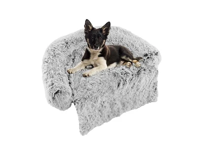 Akiudex Gray Plush Calming Dog Couch Bed with Anti-Slip Bottom