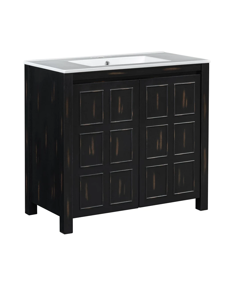 Casainc 36" Bathroom Vanity Organizer with Ceramic Sink, Stylish & Functional Storage