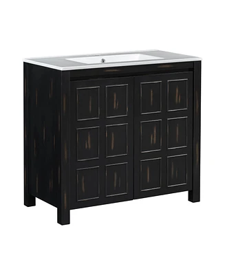Casainc 36" Bathroom Vanity Organizer with Ceramic Sink, Stylish & Functional Storage