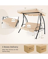 Gymax Outdoor Swing Chair Glider Patio Hammock Converting Flatbed w/ Adjustable Canopy