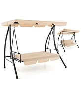 Gymax Outdoor Swing Chair Glider Patio Hammock Converting Flatbed w/ Adjustable Canopy