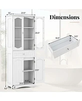 Costway 63" Tall Bathroom Cabinet with Tempered Glass Doors Adjustable Shelves Large Drawer